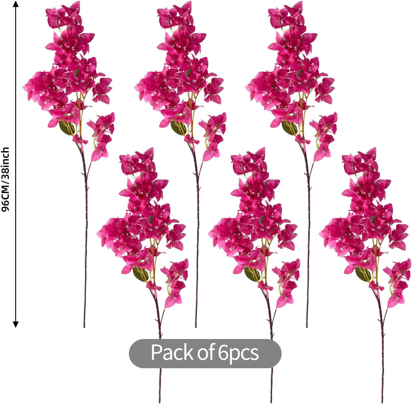 Fuchsia Silk Bougainvillea Flowers – 6PCS UV Resistant Faux Vines for Decor