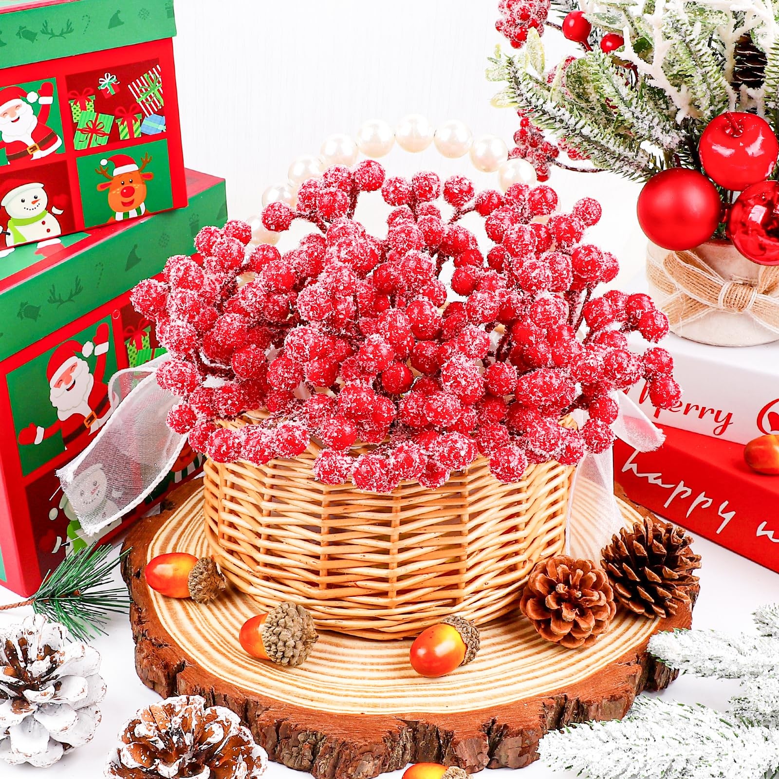 20 Pack 7 Inch Artificial Red Picks for Christmas Tree Burgundy Red Berries S…