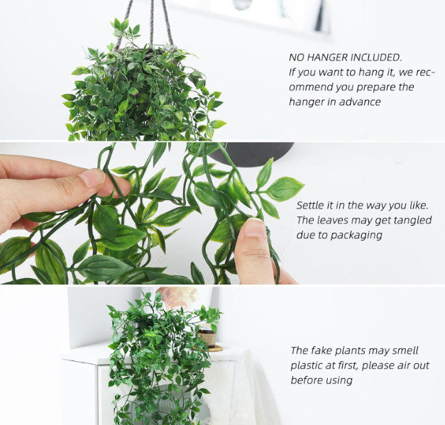 Fake Hanging Plants, Artificial Small Potted Plants for Indoor Outdoor Aesthetic