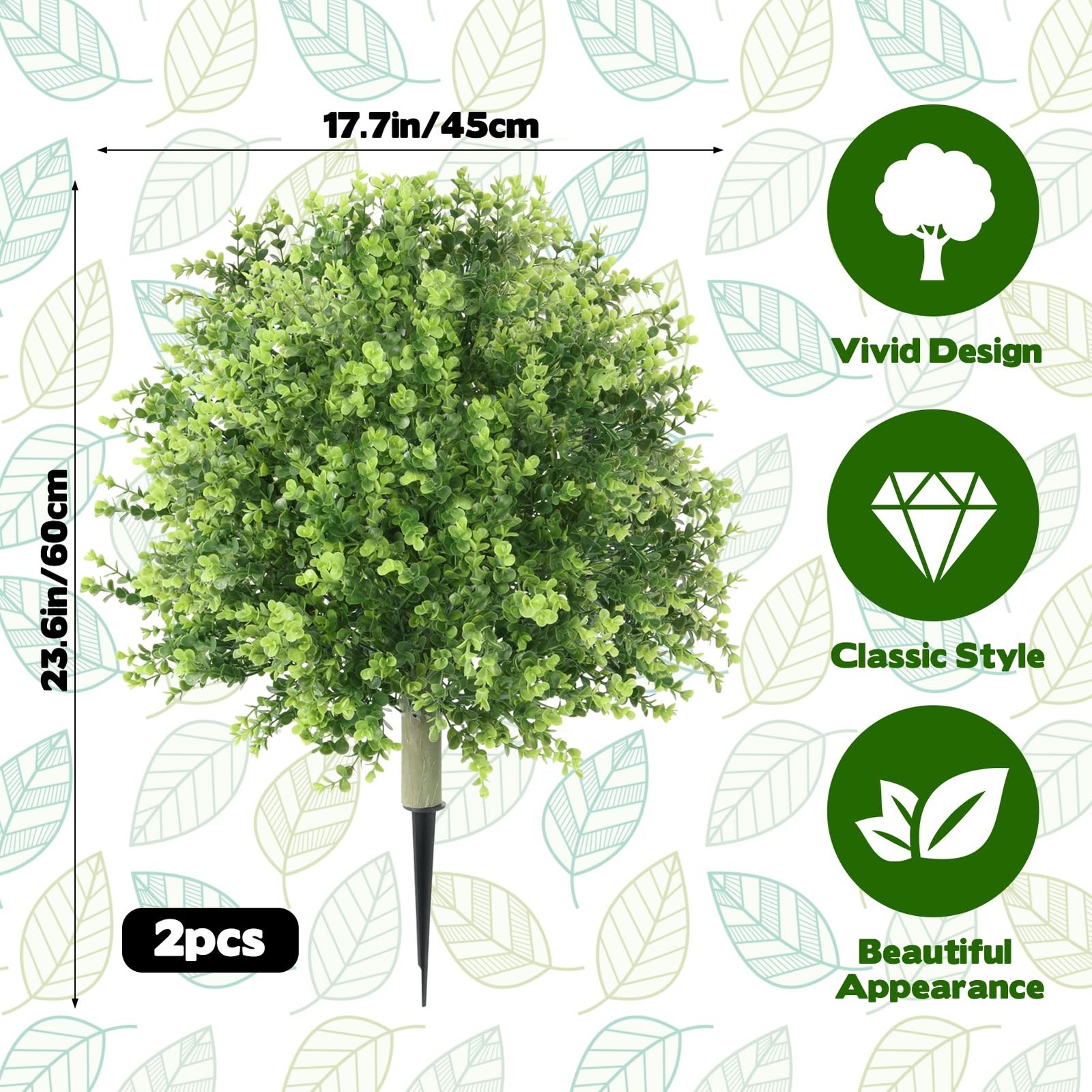 2 Pack Artificial Boxwood Topiary 24” Faux Boxwood Tree with Ground Spike Ou…