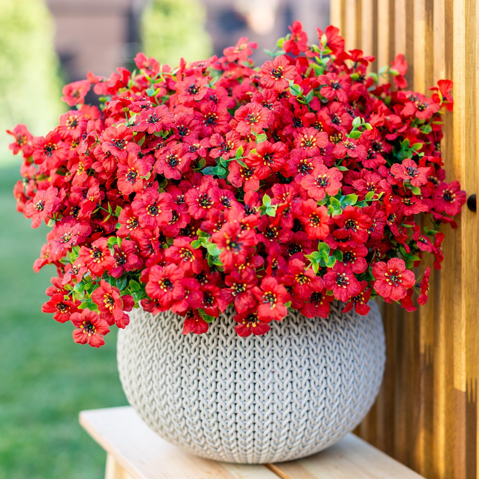 Artificial Flowers for Outdoors, 16 Bundles Fake Plants (PureRed)
