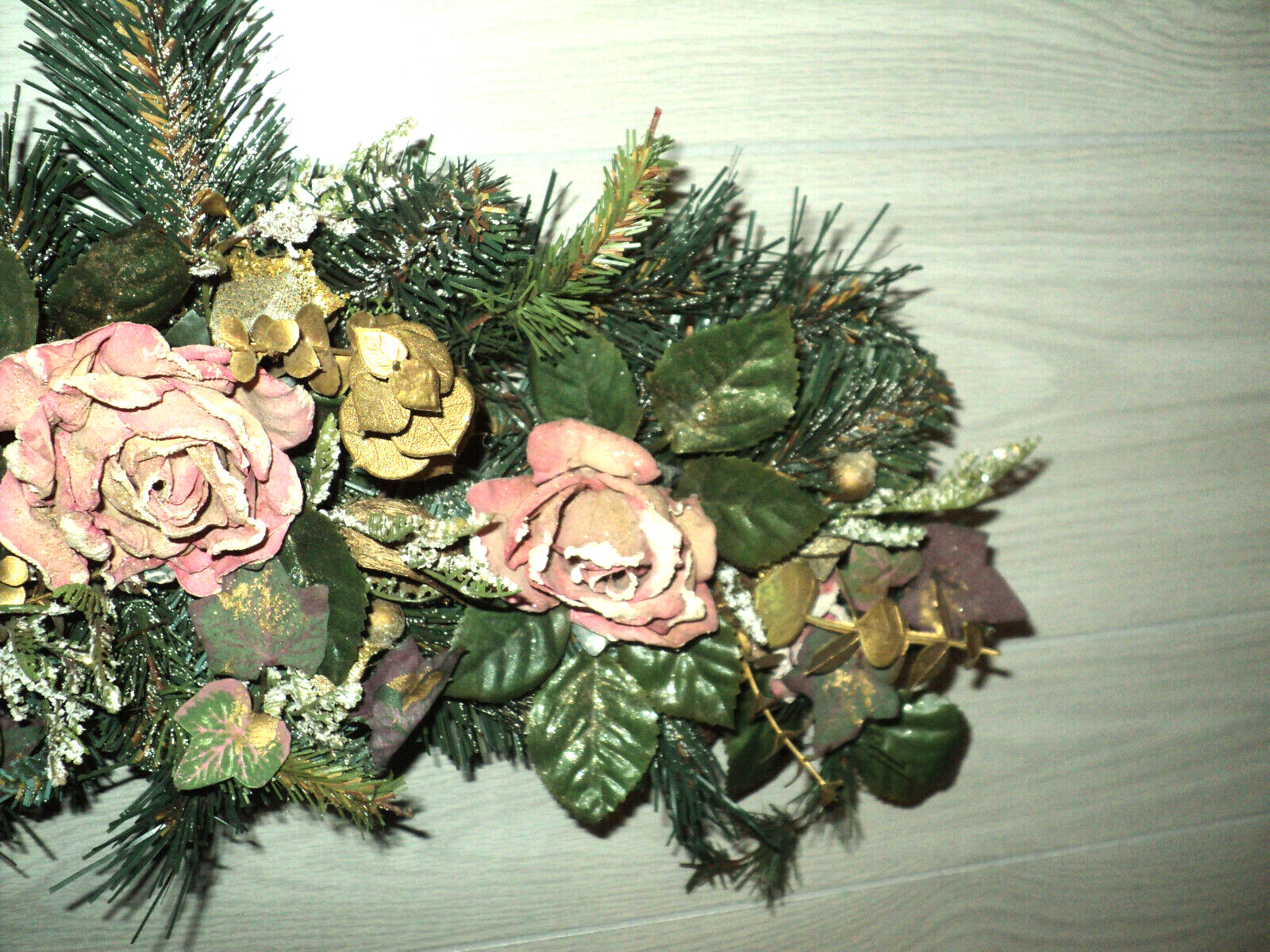 Home Interiors Wall Swag Pink Roses, Pinecones, Apples, Eucalyptus, Bird’s Nests