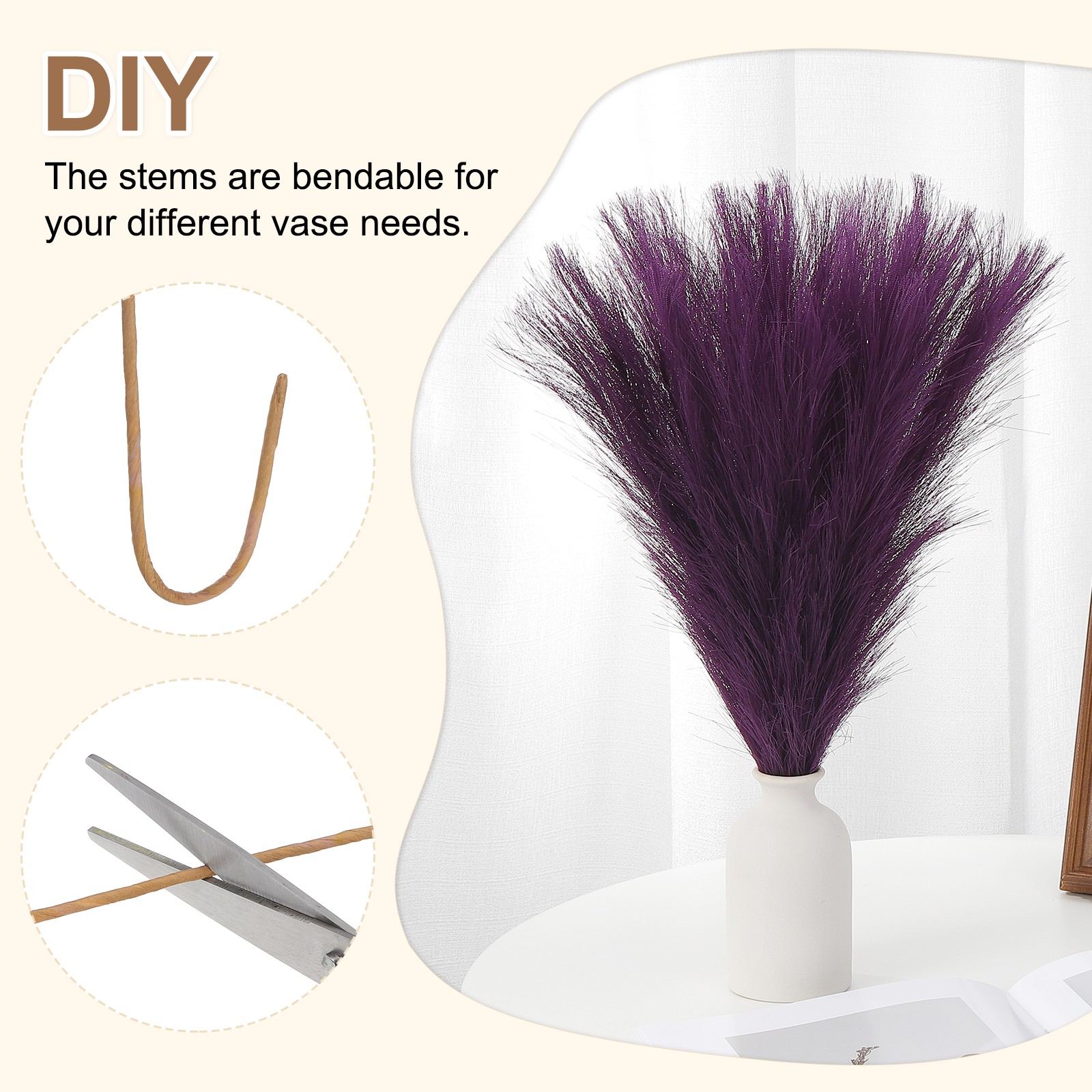 24in Pampas Grass Decor, 50pcs Artificial Pampas Grass Bulk, Dark Purple