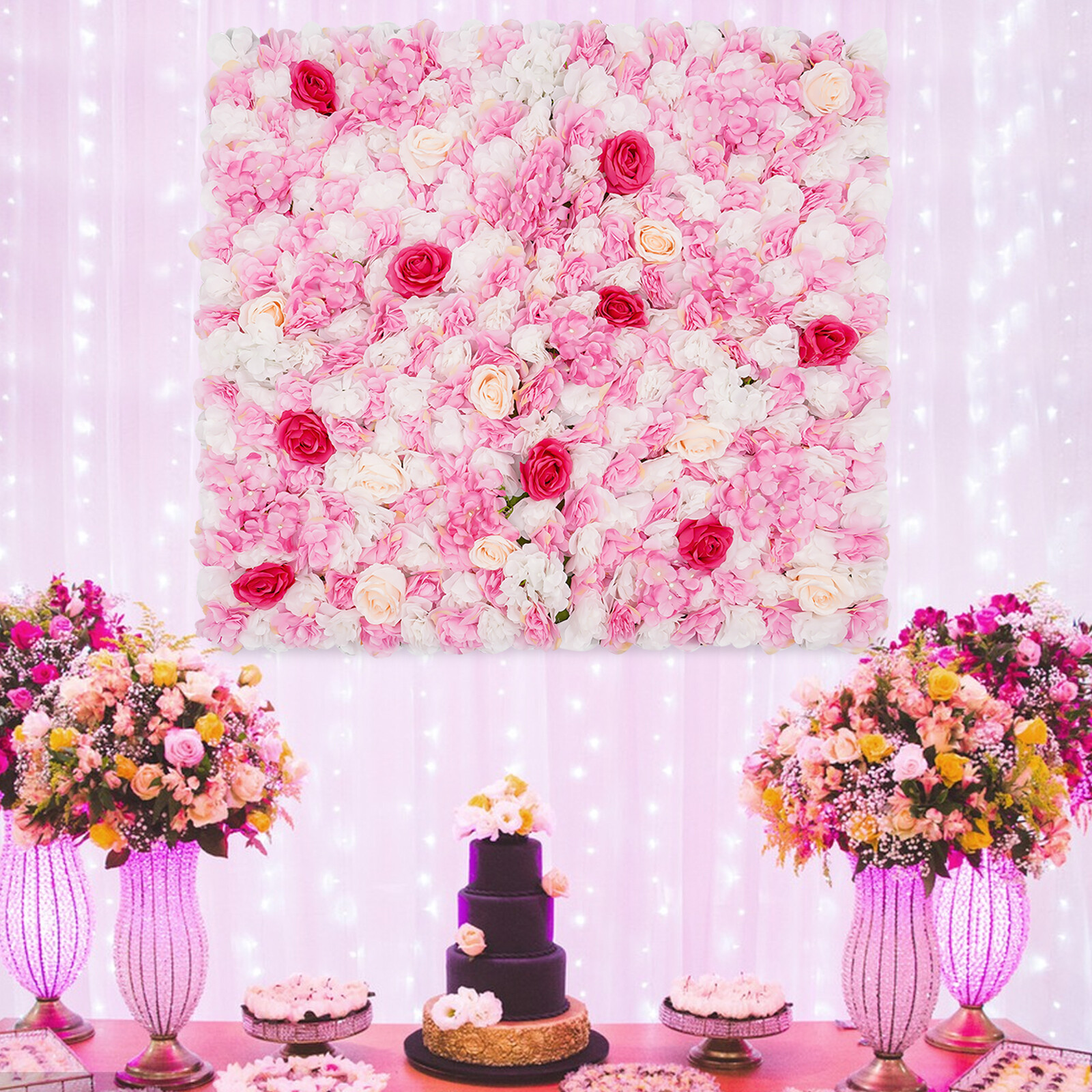 50*50*12cm Artificial Flower Wall Panel Flower Wall Mat Silk Rose Flower Panel