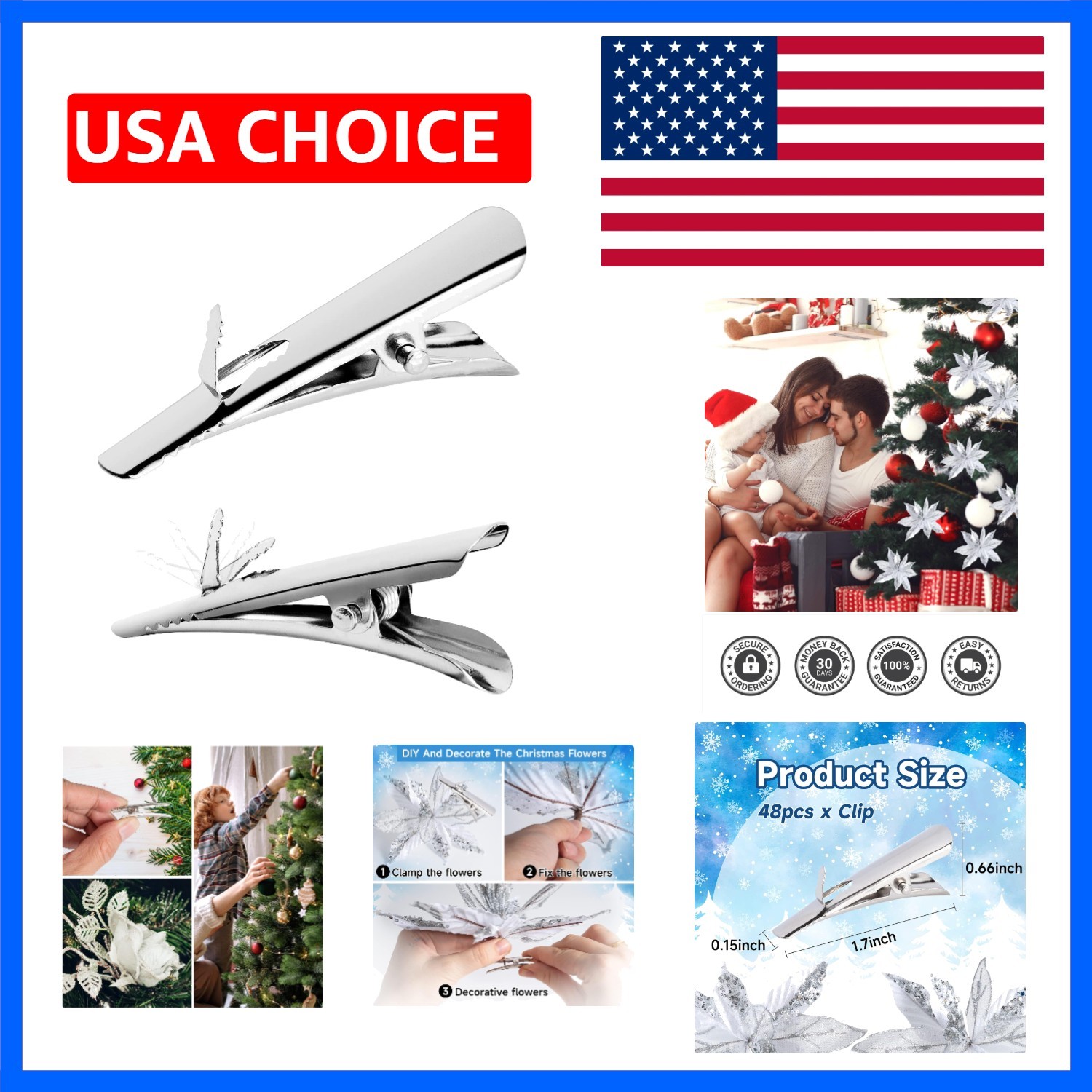 48Pcs Metal Clips, Small Roach Clips for Christmas Flowers Decorations Tree, …