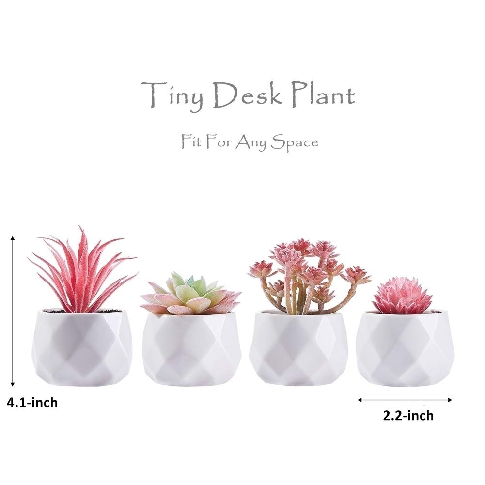 Fake Succulent Plant Set Artificial Desk Plants in Mini Pink Ceramic Pots