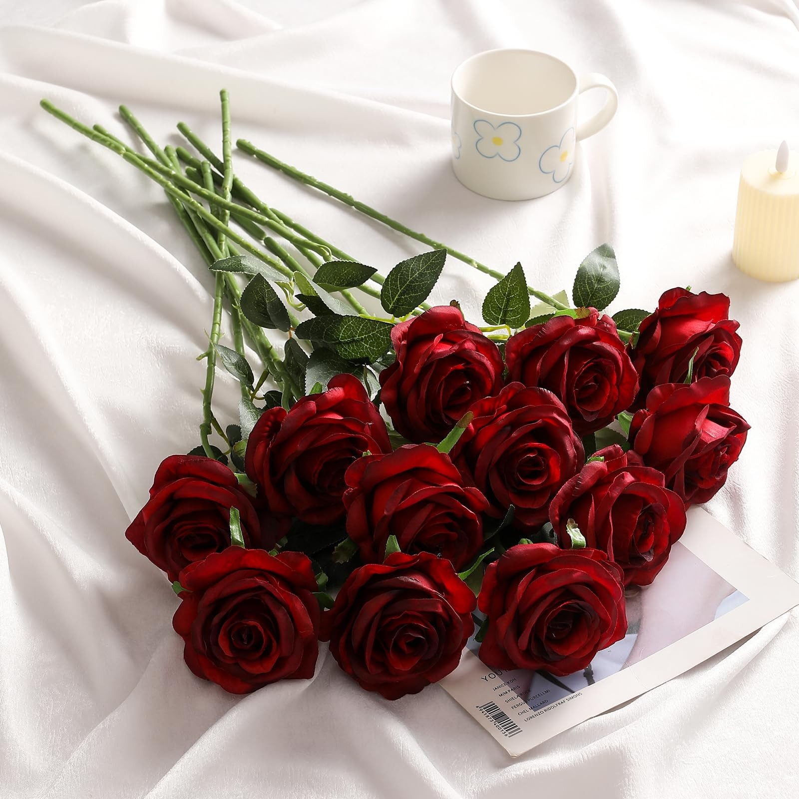80 Pcs Burgundy Roses Artificial Flowers Bulk, Maroon Flowers Artificial Silk…