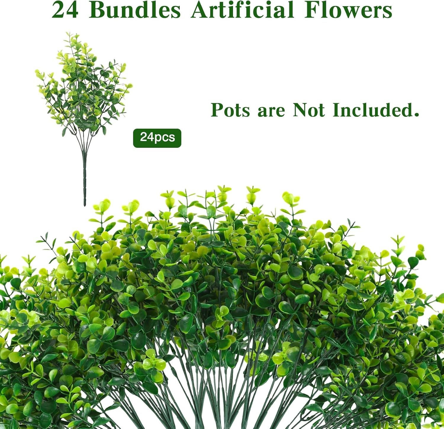 24-Pack UV Resistant Artificial Boxwood Stems for Elegant Indoor/Outdoor Decor