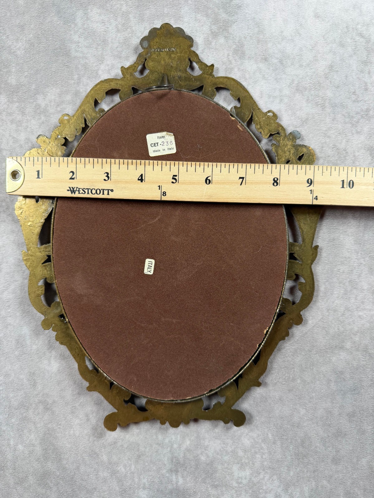 Vintage Italy Herbarium Dried Cattails Brass Oval Baroque Wall Art