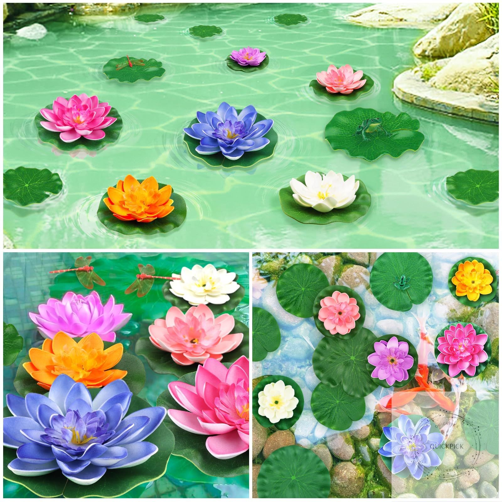 22 Pack Artificial Floating Foam Lotus Flowers with Artificial Frog Lotus Leaves