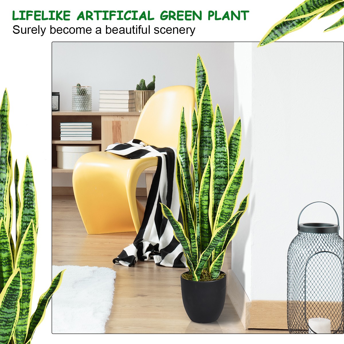 Artificial Snake Plant 35.5″ Fake Sansevieria Indoor/Outdoor Decoration Yellow