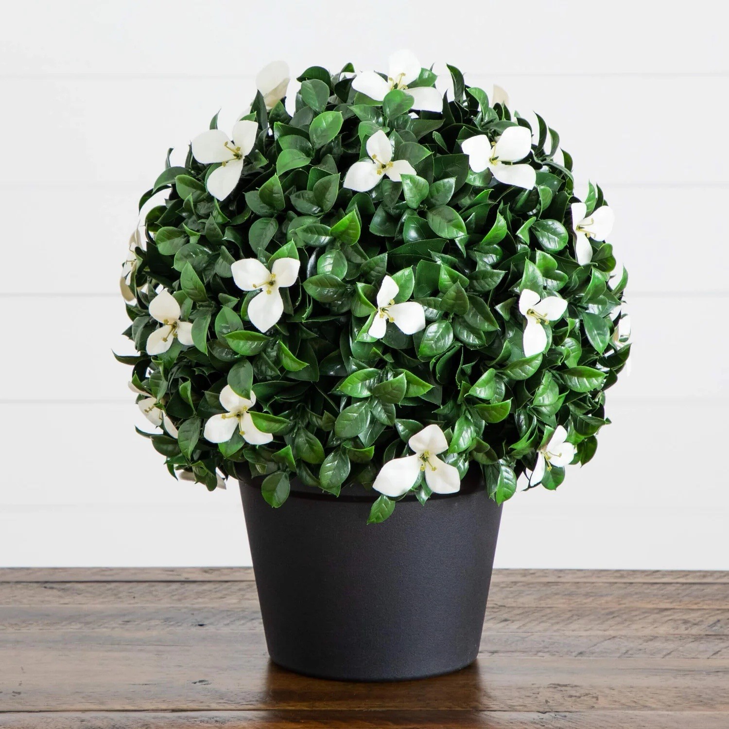 15″ UV Resistant Artificial Boxwood and Gardenia Topiary Plant (Indoor/Outdoor)