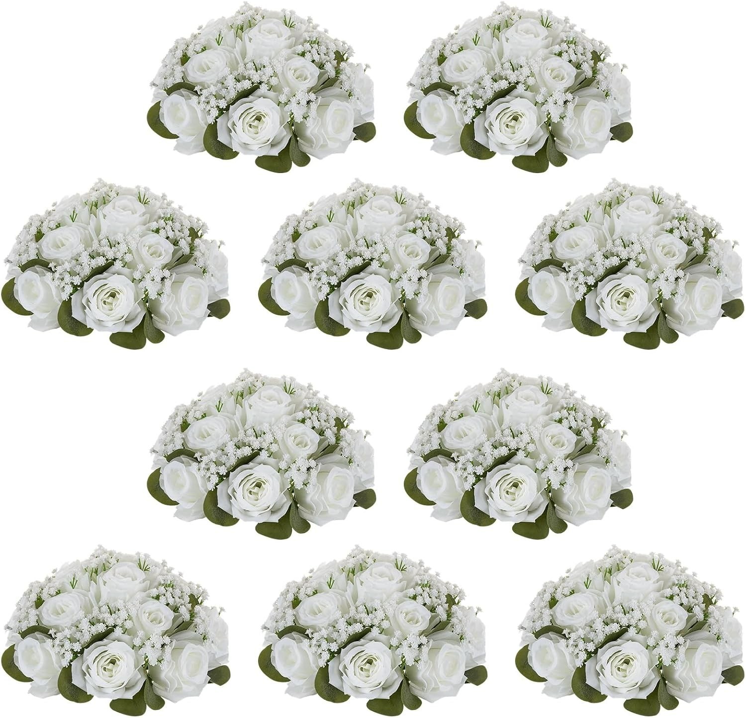 NUPTIO 10 Pieces White Fake Flower Ball Arrangement Bouquet 15 Heads Plastic …