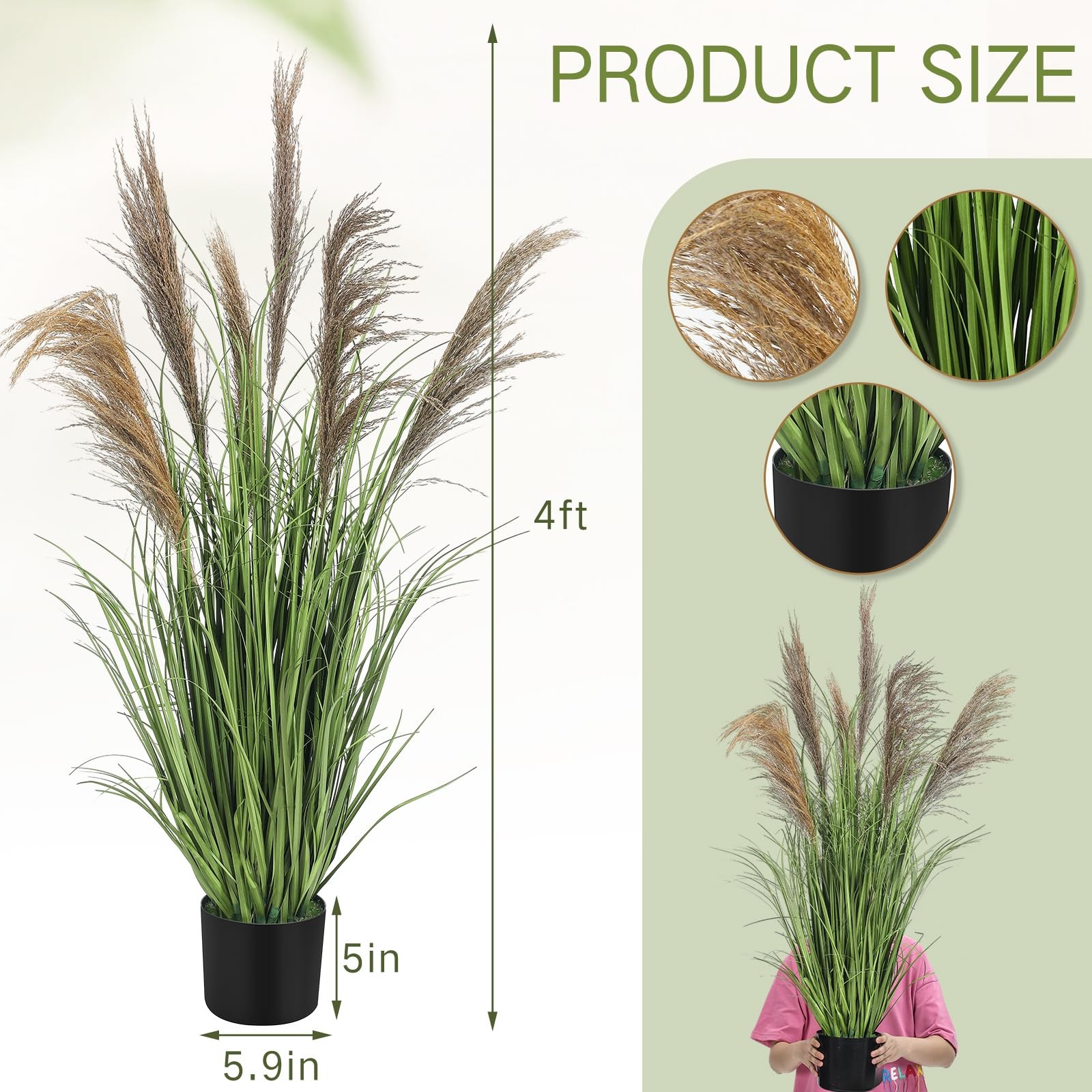 4 Pcs Pampas Grass Potted Plants 4 ft Tall Artificial Grass Potted Artificial…