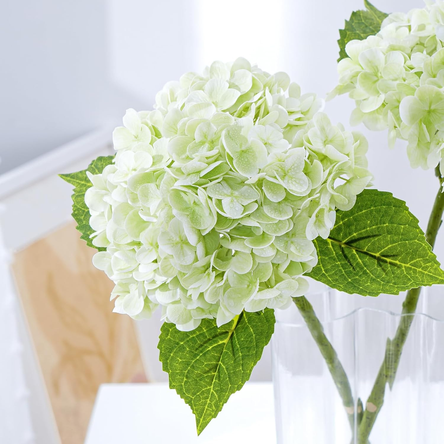 21″ Real Touch Green Hydrangea Artificial Flowers with Long Stem & Leaves, Full