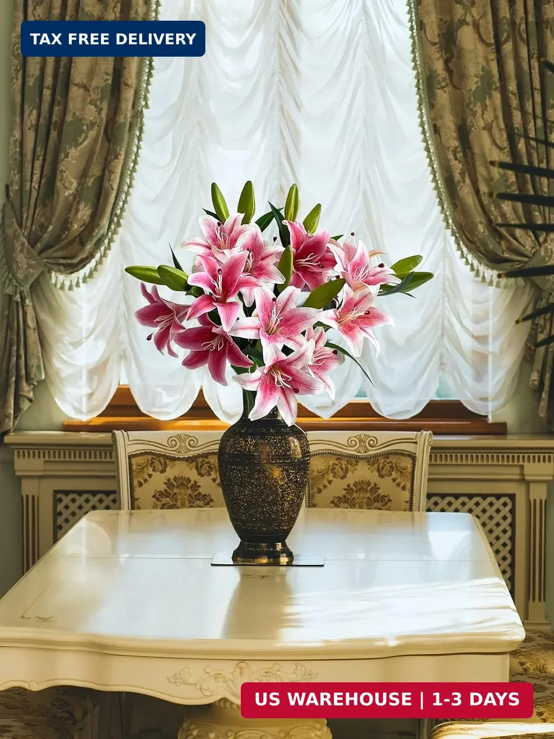 YalzoneMet RUZUQE 2 Pcs 28” Deep Pink Lily Artificial Flowers Fake Real Touch L