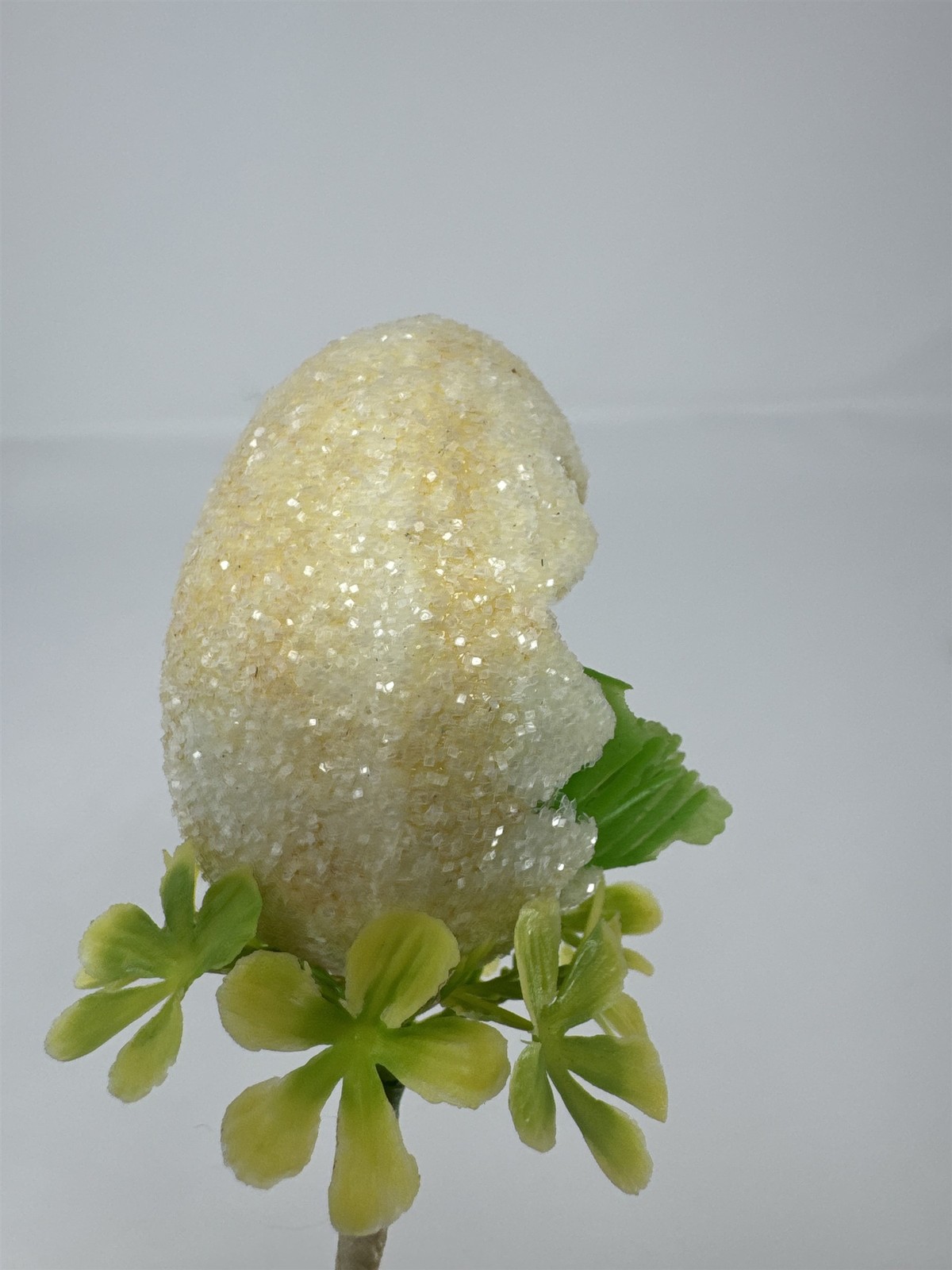 Vtg Easter Sugared Egg Diorama Floral Pick Flocked Chick Plastic Flower Spray 4″