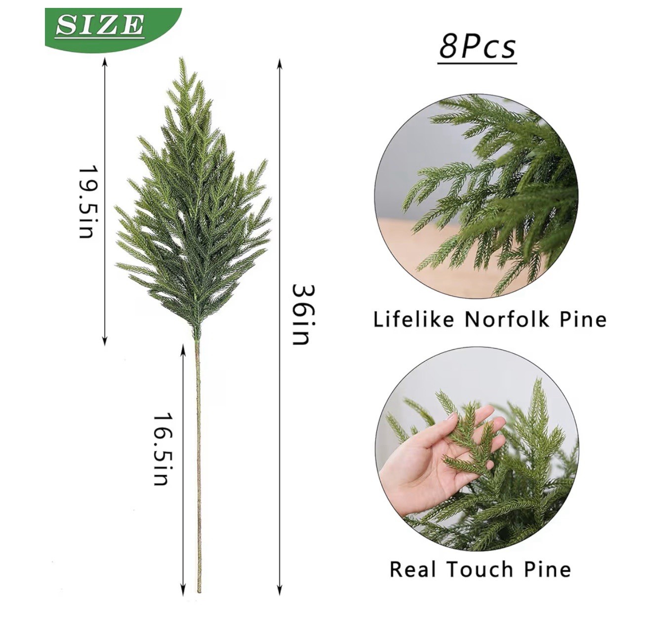 8 Pack 36 Inch Real Touch Christmas Norfolk Pine Branches – greenery decor