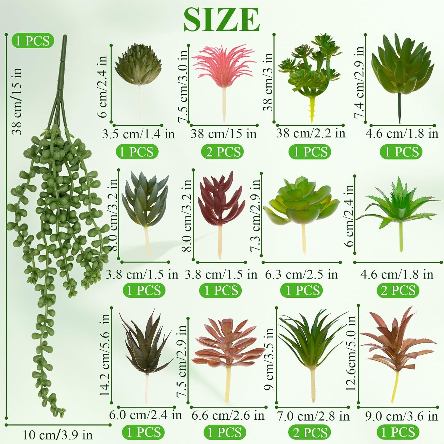16 Pcs Artificial Succulents Plants Faux Plastic Succulents Assortment in Green