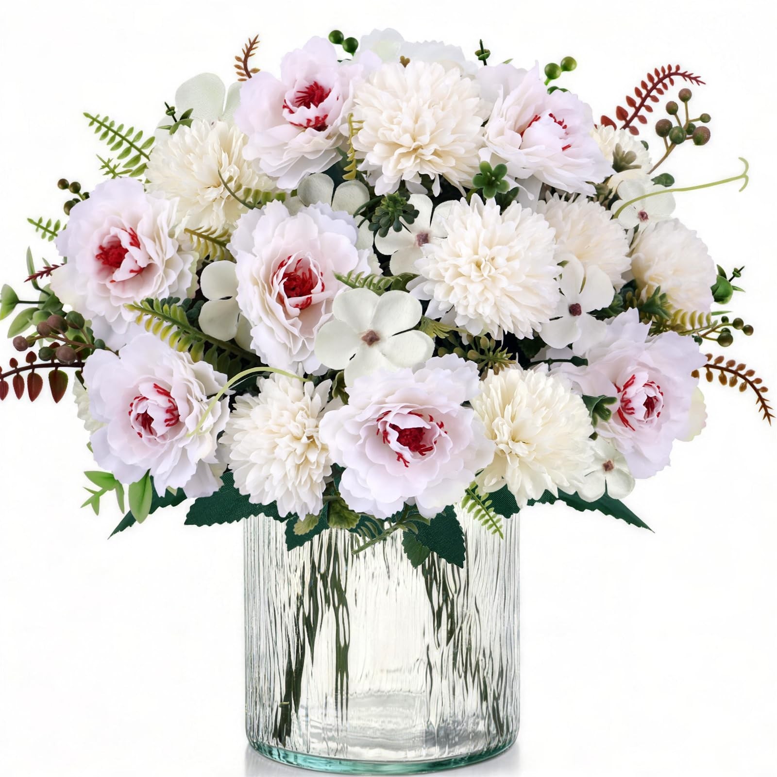 4Pcs White Artificial Flowers Fake Peonies 13.8 Inch Silk Floral Arrangements…