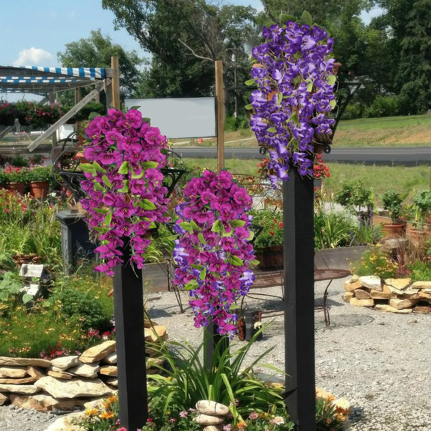 2Pcs Artificial Flowers for Outdoors Fake Plants Outside Magenta, Light Purpl