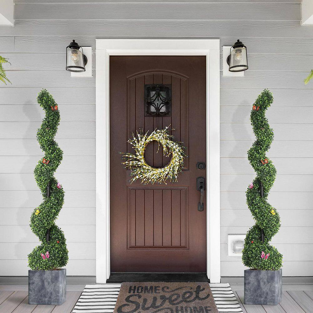 5 Ft Artificial Boxwood Spiral Topiary Trees,Artificial Plants Front Porch with