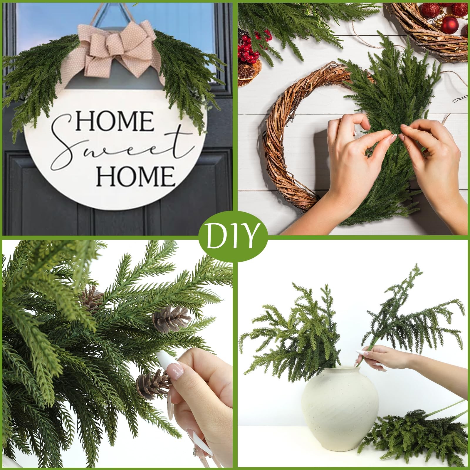 12 Pcs Pine Branches – 18 Inch Artificial Green Pine Stem – Real Touch Christ…
