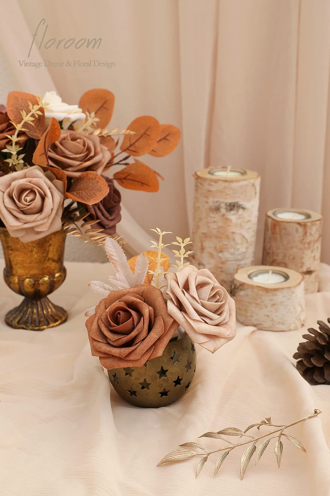 Artificial Flowers 25pcs Real Looking Earth Tones Ombre Colors Foam Fake