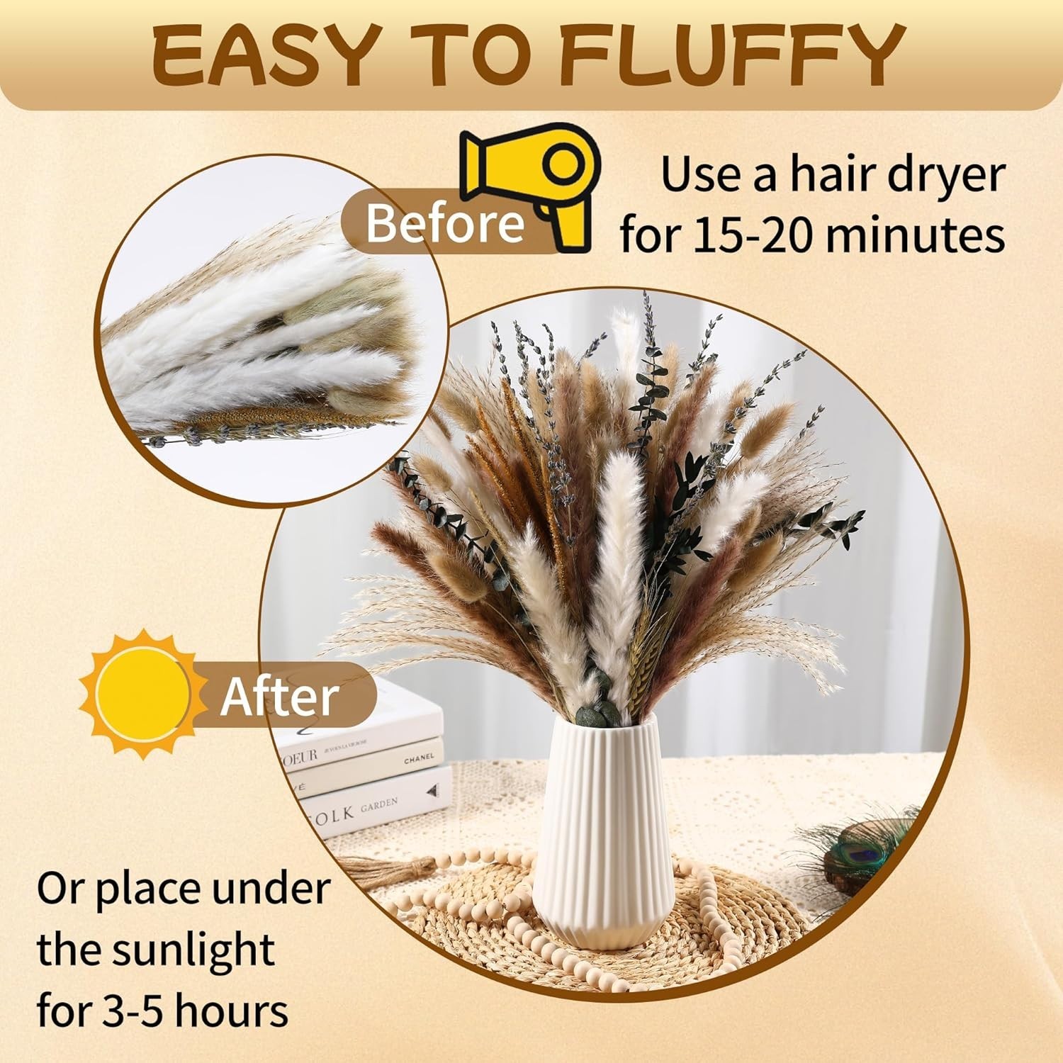 Versatile Dried Flower Collection – 92 Pcs with Pampas, Eucalyptus & Lavender