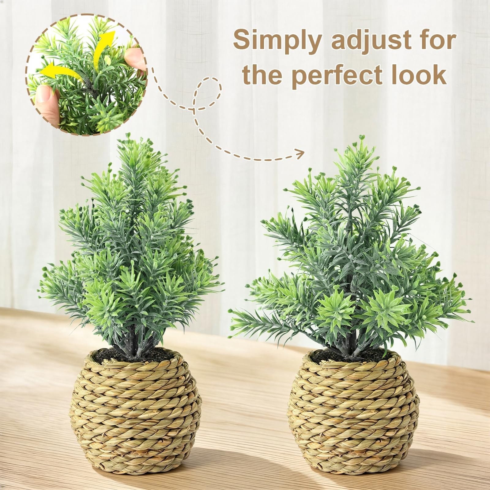 Small Fake Plants, 4 Pack Artificial Plants in Handwoven Seagrass Baskets
