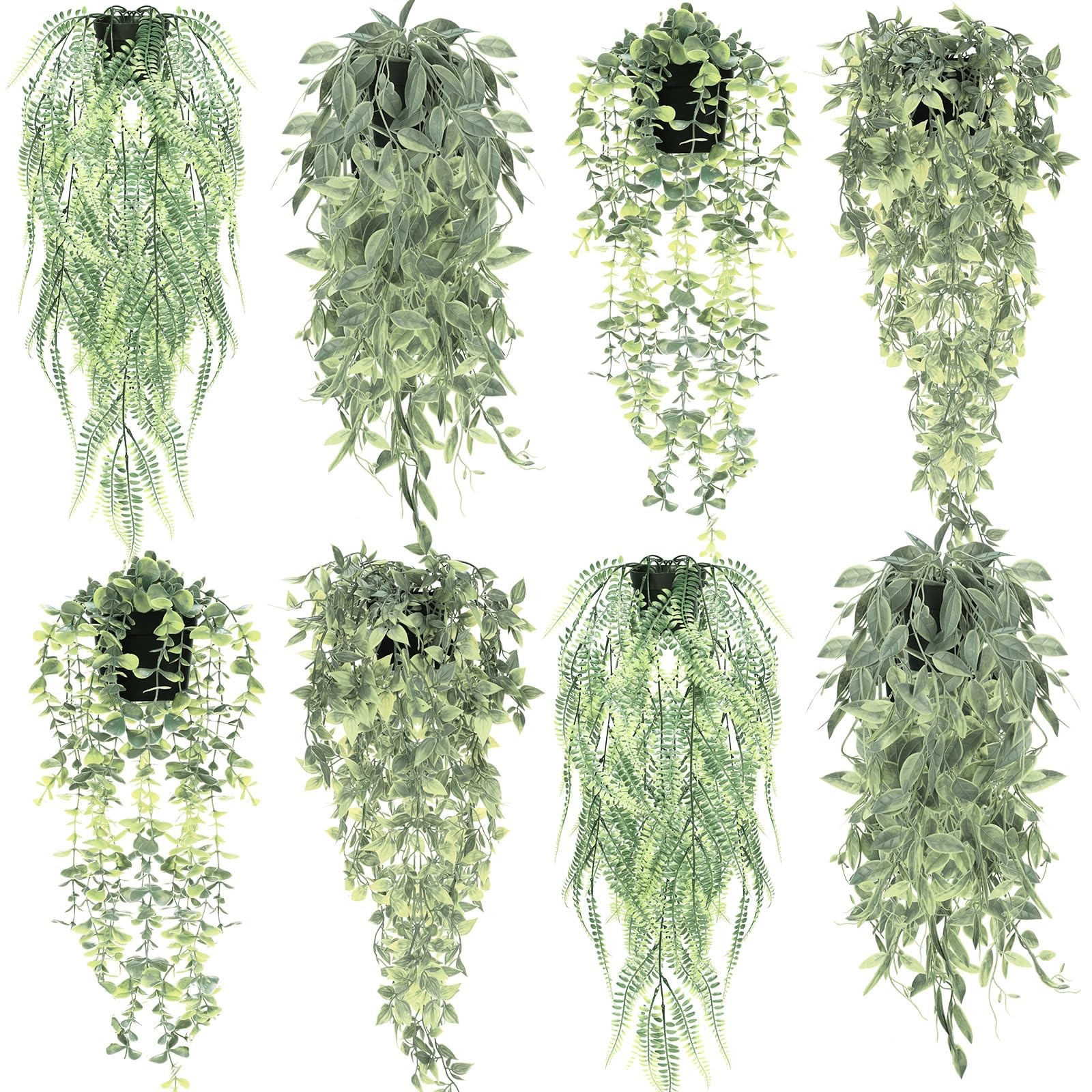 8 Pcs Fake Hanging Plants Artificial Hanging Plants Fake Potted Greenery Faux…