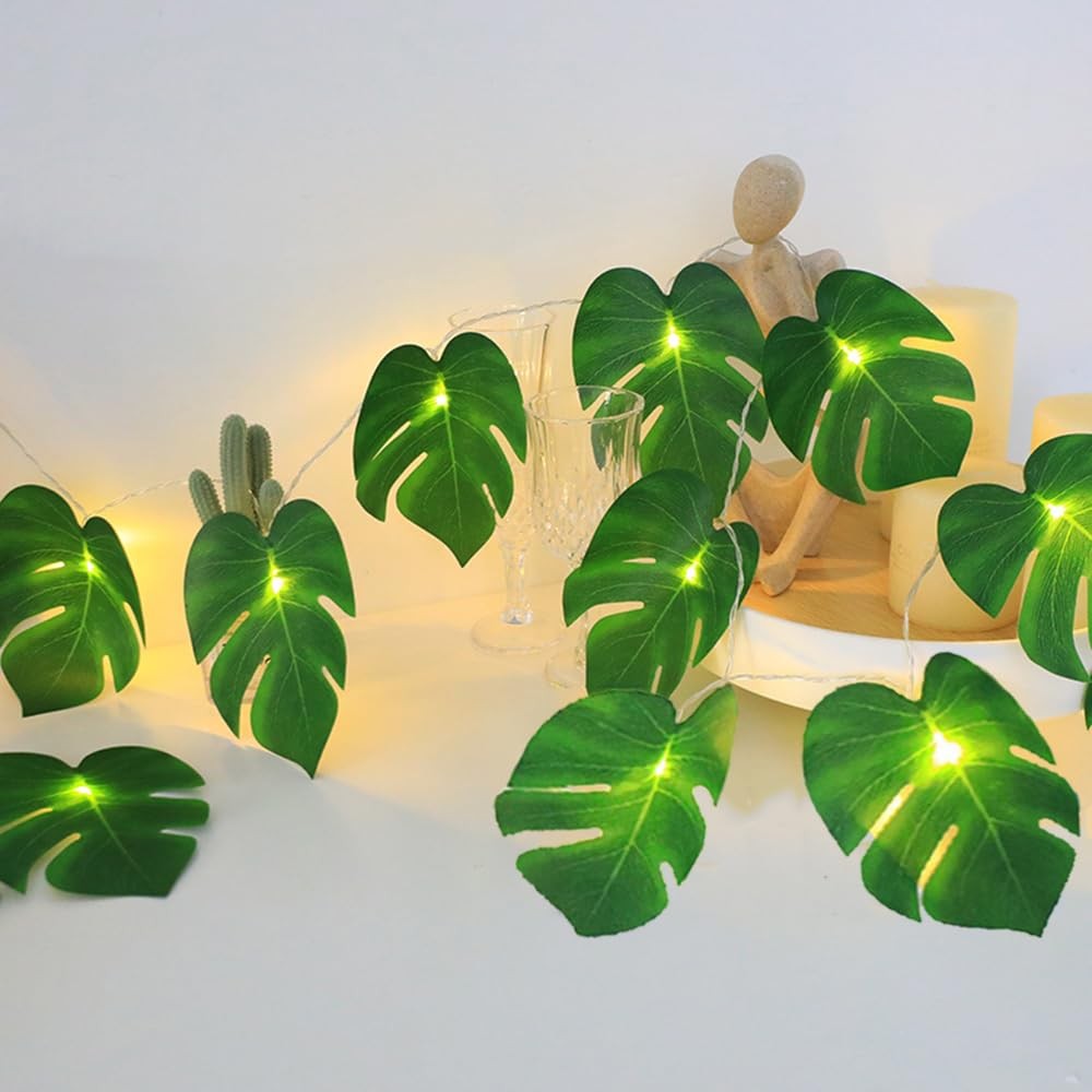 20 LED Palm Leaves String Lights, Tropical Artificial Monstera Leaf Wall Hang…