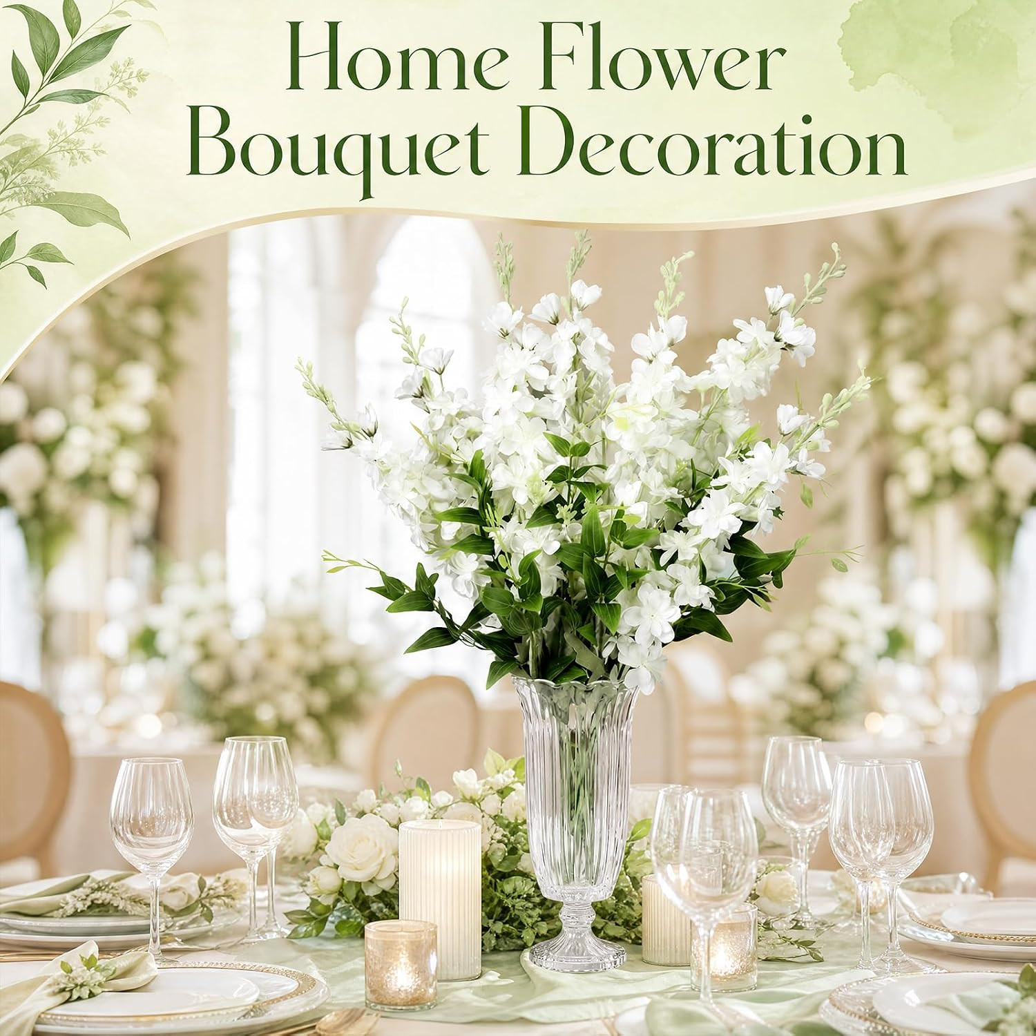 12 Pcs 33.5″ Tall White Delphinium & Clematis Silk Flowers for Home Decor