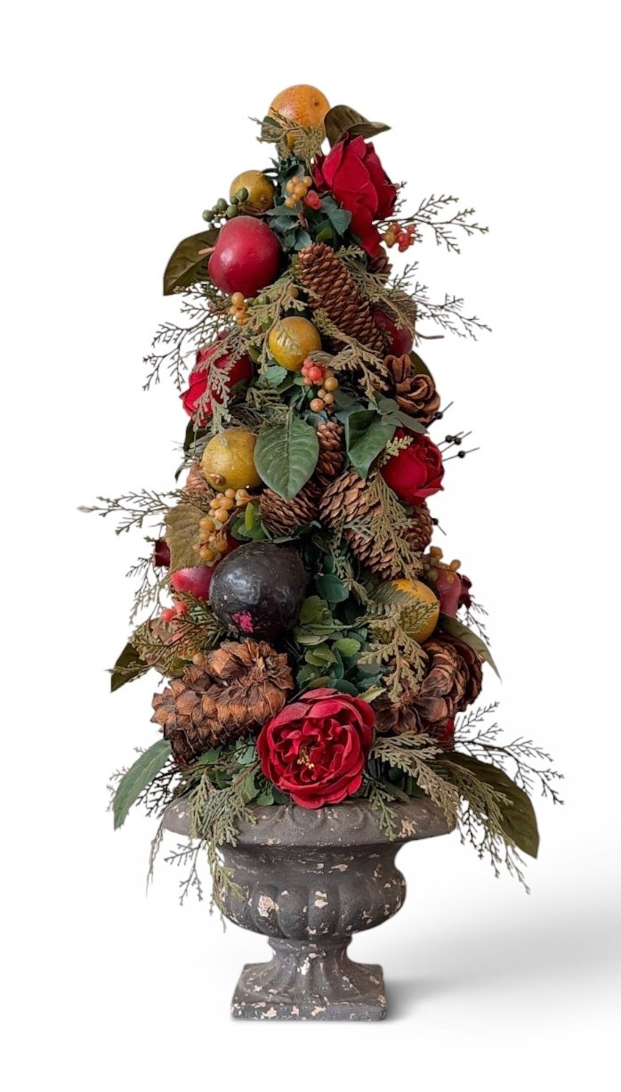 Large 26” European Style Holiday Urn Arrangement Pinecone Fruit Floral Cent. p
