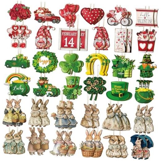 Vintage 72 Pcs Valentines St. Patricks Day Easter Red Green Brown Holiday