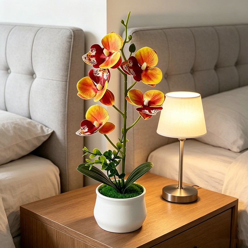 Artificial Orchid Potted Plant 5 Pack White Orange Pink Purple for Home Decor
