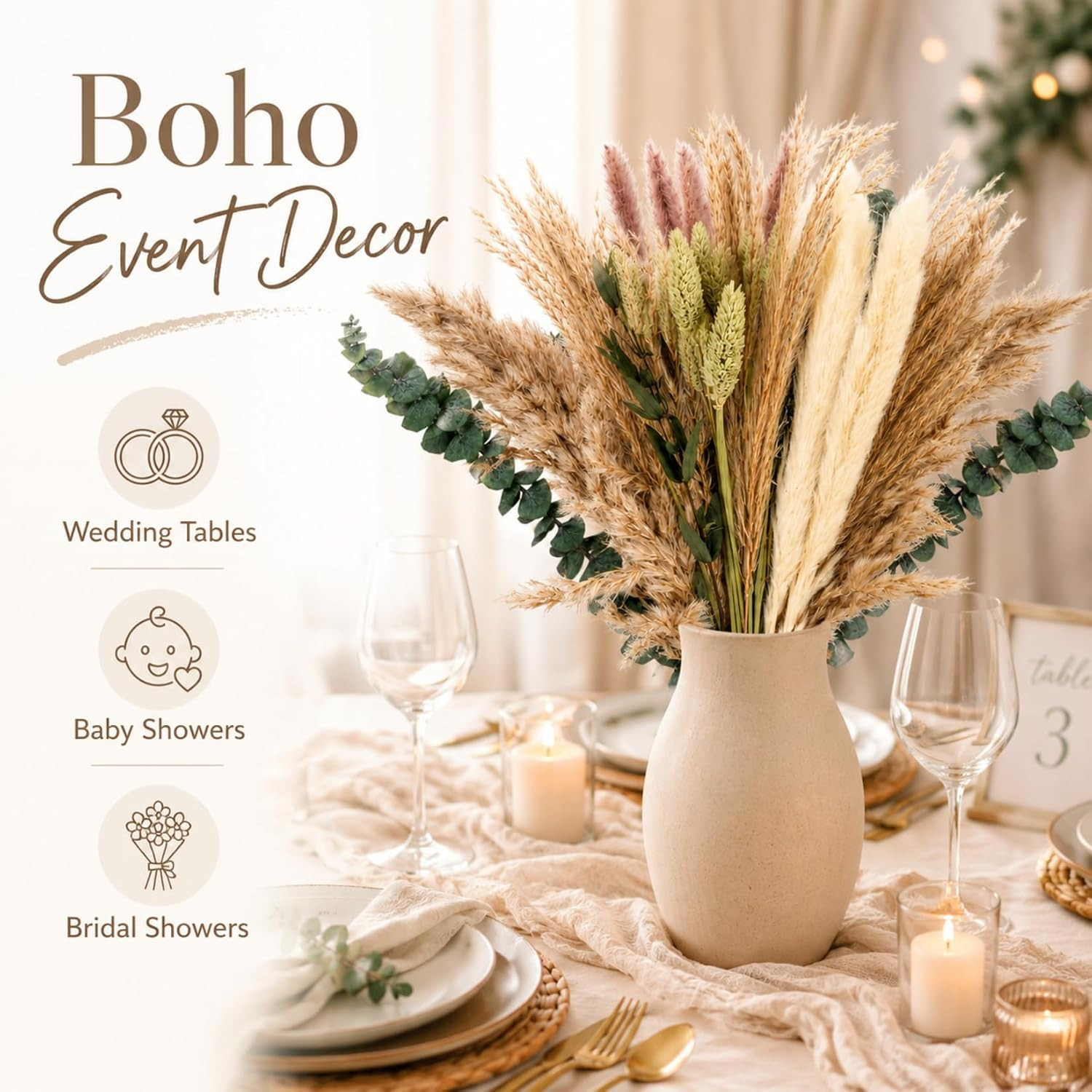 35PCS Dried Pampas Grass Decor – 7 Varieties Small Dried Flower | Dried Pampas G