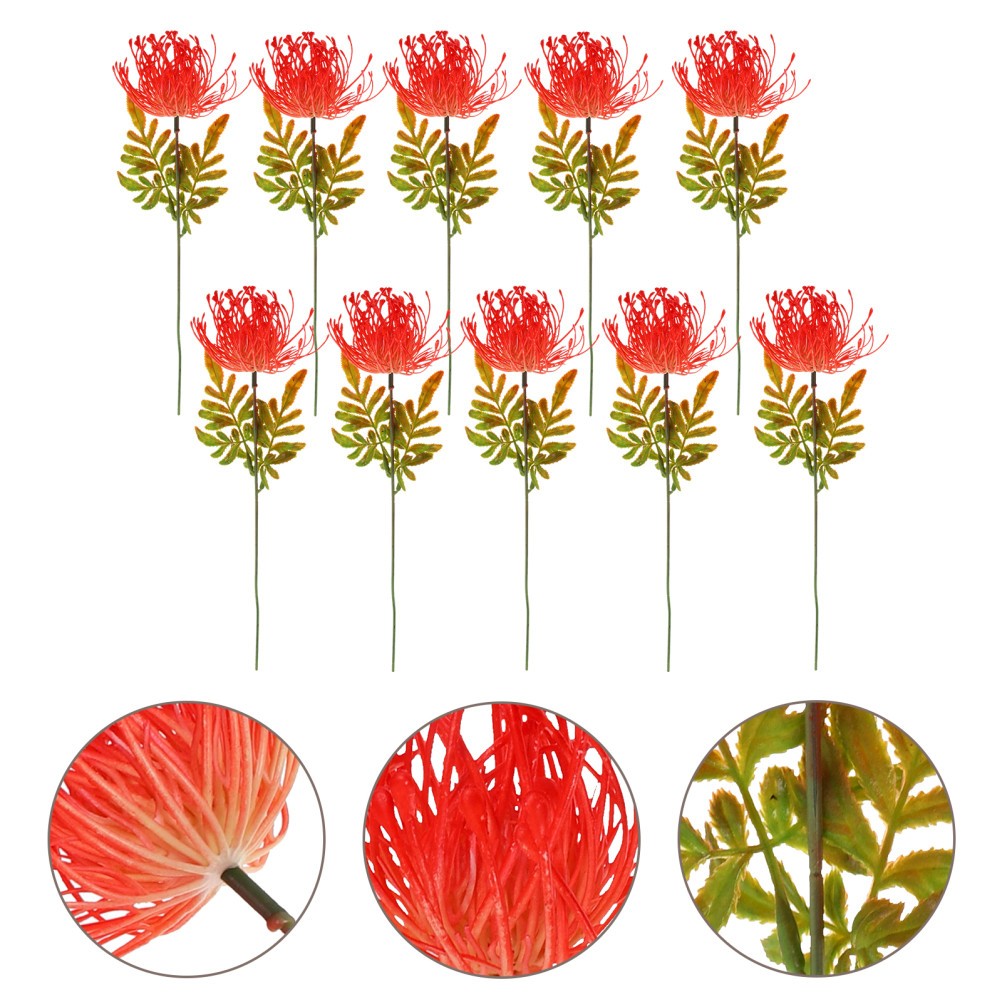 10Pcs Reusable Red Floral Bouquet Stems Simulation Flower for Table Centerpiece