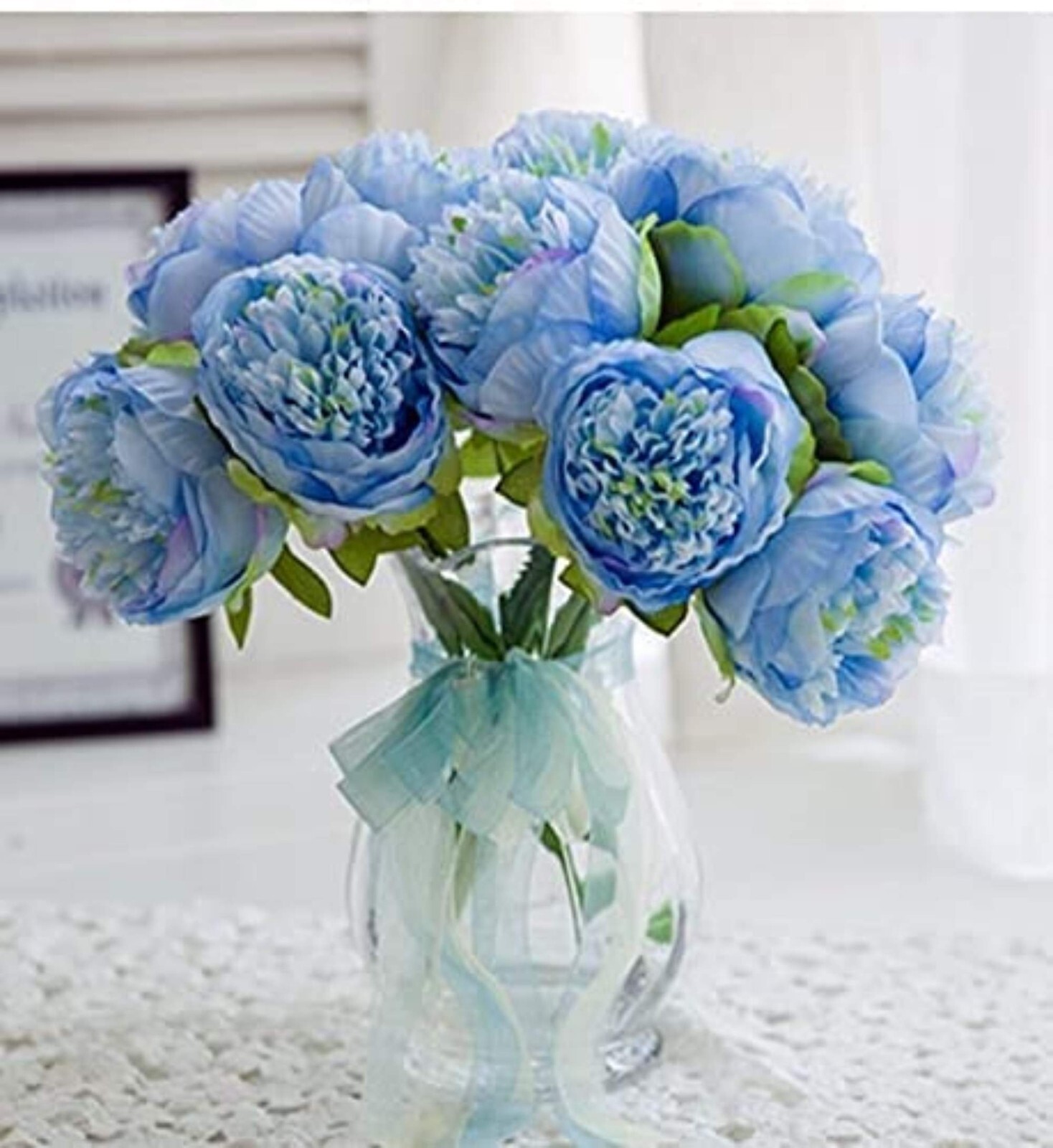 2 Bouquet 10 Heads Artificial Peony Silk Flower Leaf Home Office Wedding Party