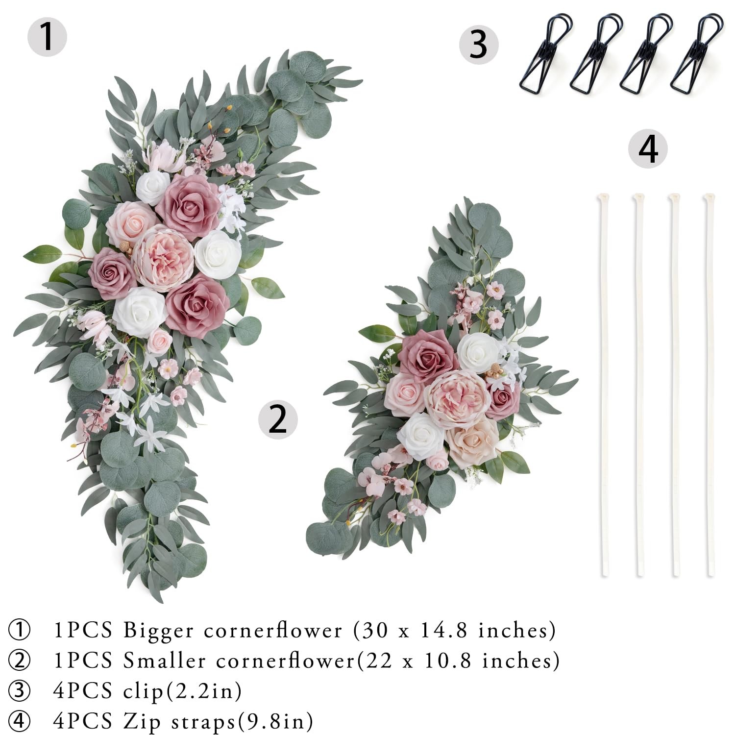 2 PCS Small Wedding Arch Artificial Dusty Rose Blush Flowers Welcome Sign Decor