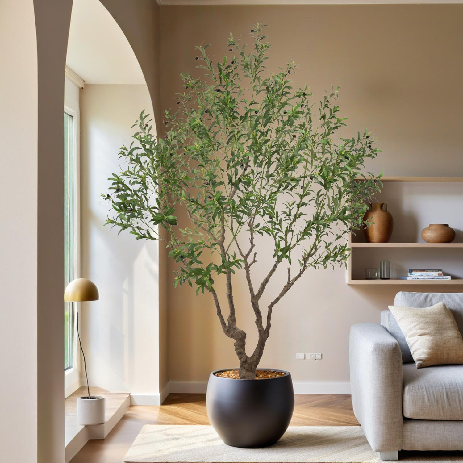 8.2Ft Faux Olive Tree with Realistic Trunks & Fruits for Home Decor