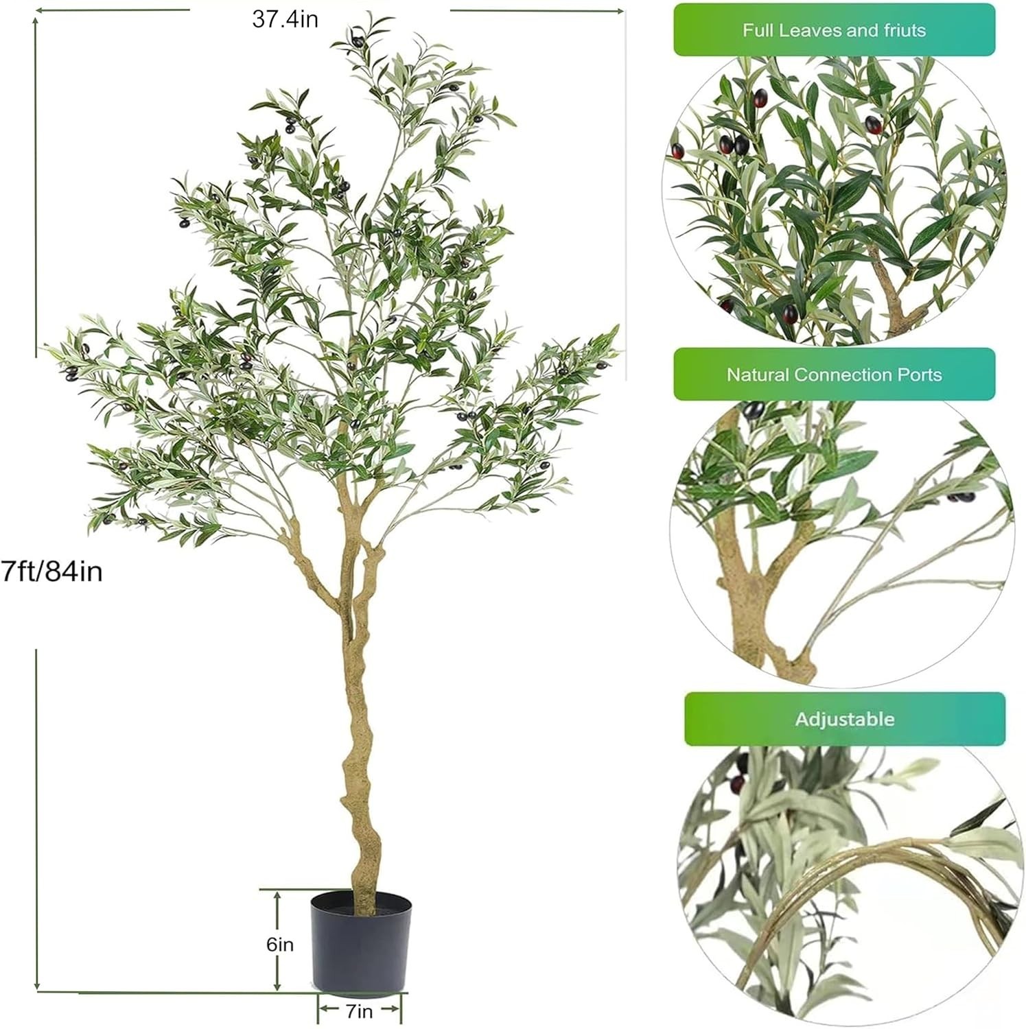 Nafresh Tall Faux Olive Tree，7ft（84in） Realistic Potted Silk Artificial Indoor