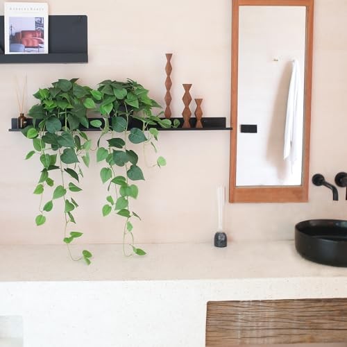 Fake Pothos Hanging Plants – 33″ Set of 2 Faux Ivy Vines with Green Pothos