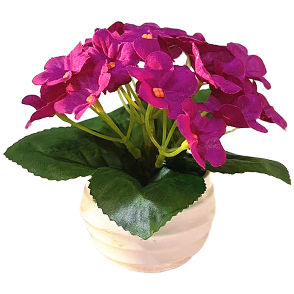 Plastic Violet Flower Bonsai in Pot 15cm Wide 14cm High for Indoor Decor
