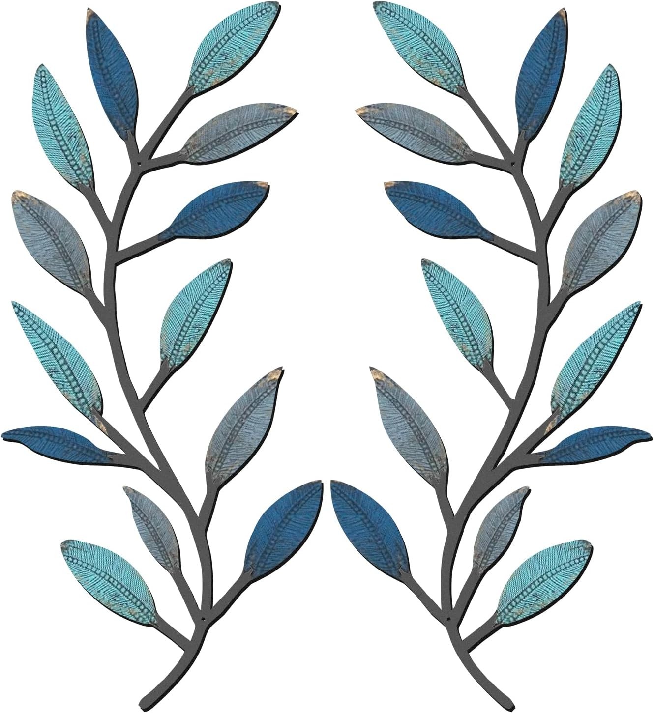 2-Pack Metal Tree Leaf Wall Art, Vintage Brown Olive Branch Vine Wall Decor