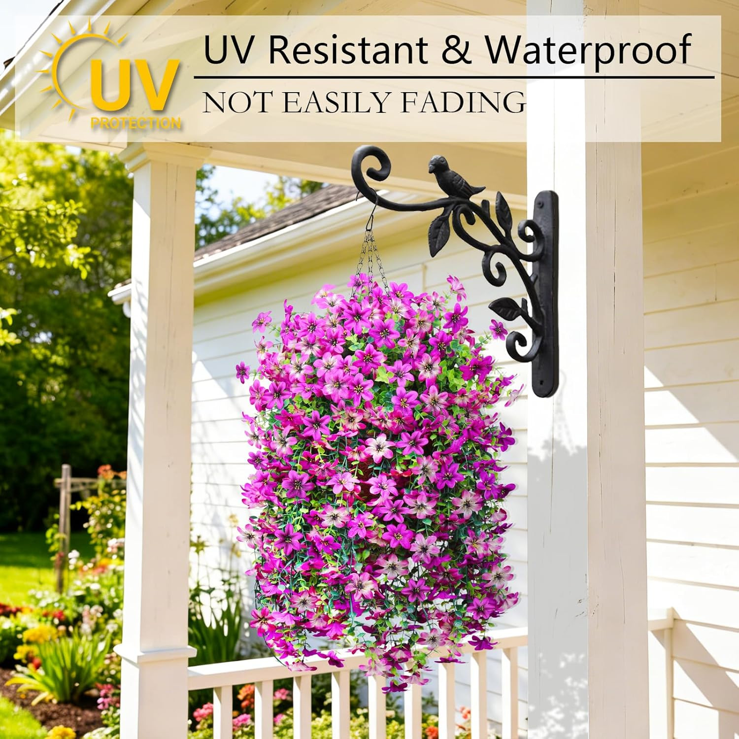 Artificial Hanging Flowers Decoration, 3Pcs Fake Floral Basket Plants for Outdoo