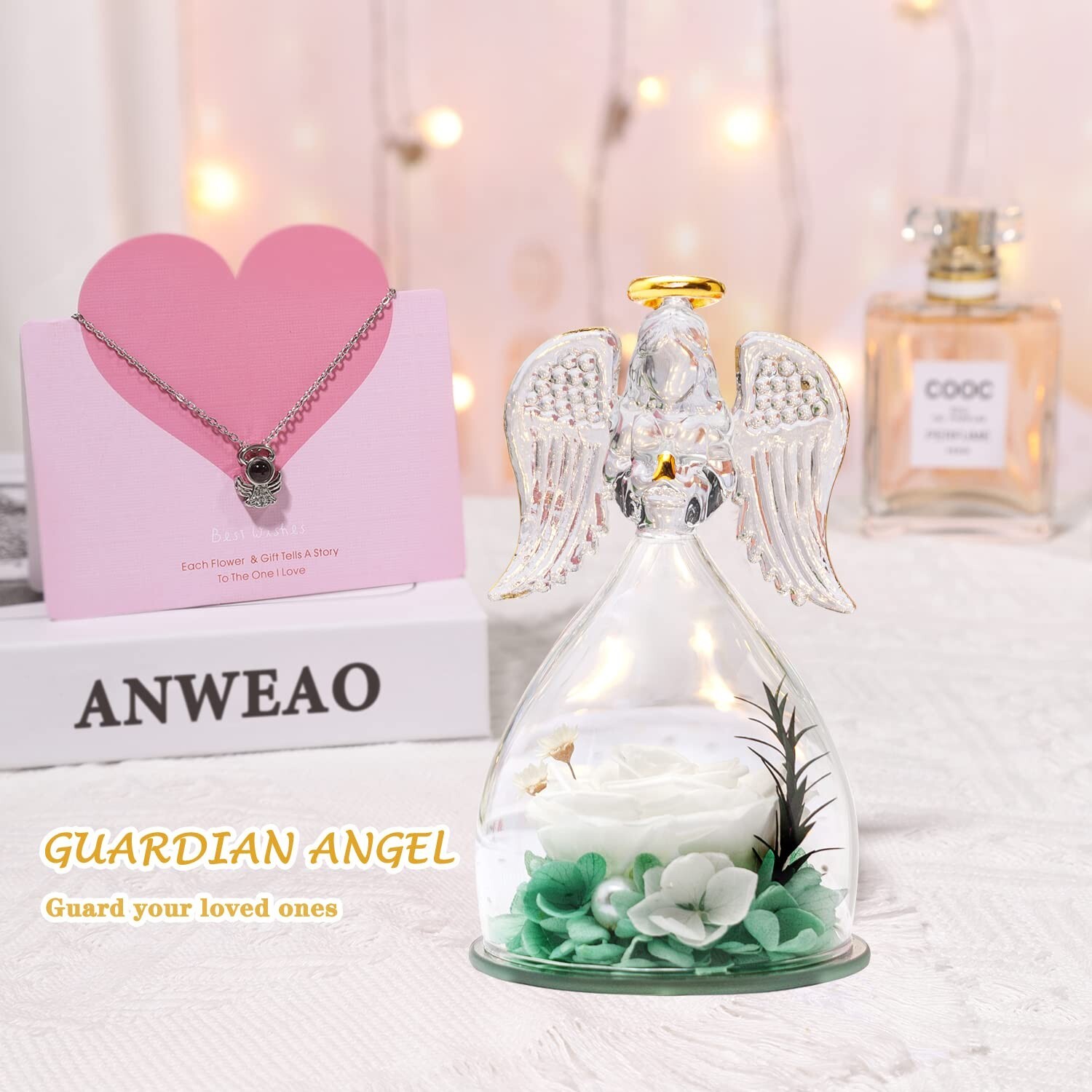 ANWEAO Mothers Day Flowers Gift for Mom,Glass Angel Figurines Preserved Real …