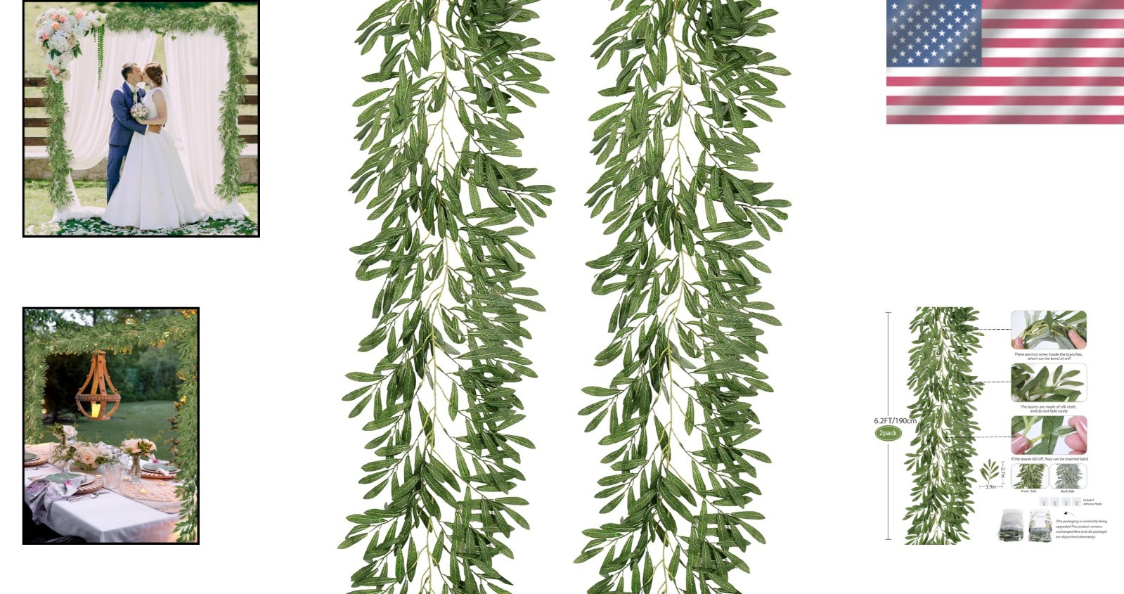 Artificial Olive Leaves Garland 6.2Ft 2-Pack