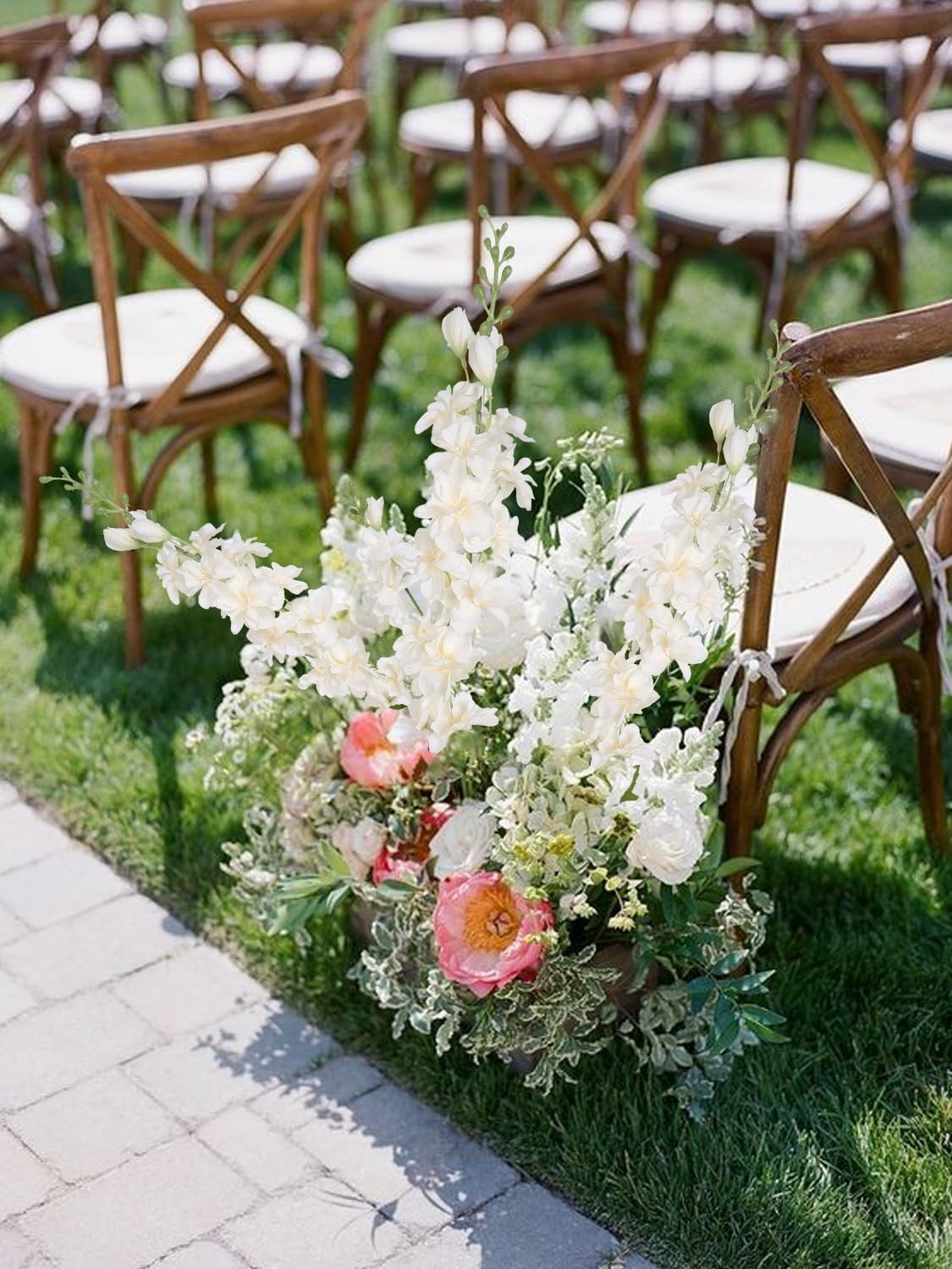 6PCS Champagne Silk Flowers Artificial Delphinium 33″ Long Stem Flowers for T…