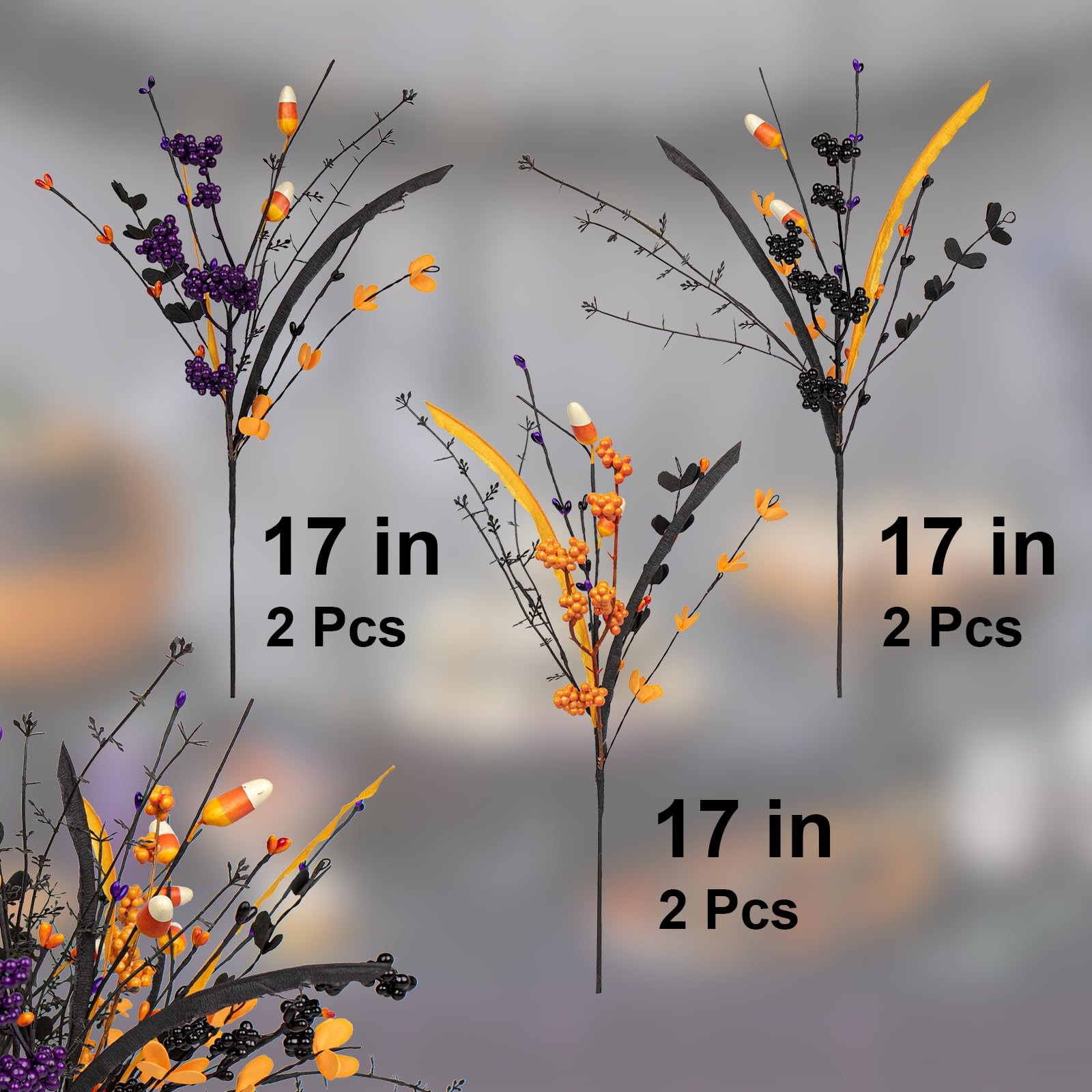 MG MagicGarden 6 Pack Artificial Halloween Floral Picks Purple Orange Black B…